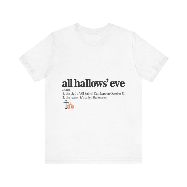Halloween-Definition-Shirt, katholisches Halloween-T-Shirt, minimalistische Typografie (Unisex) Bild 2