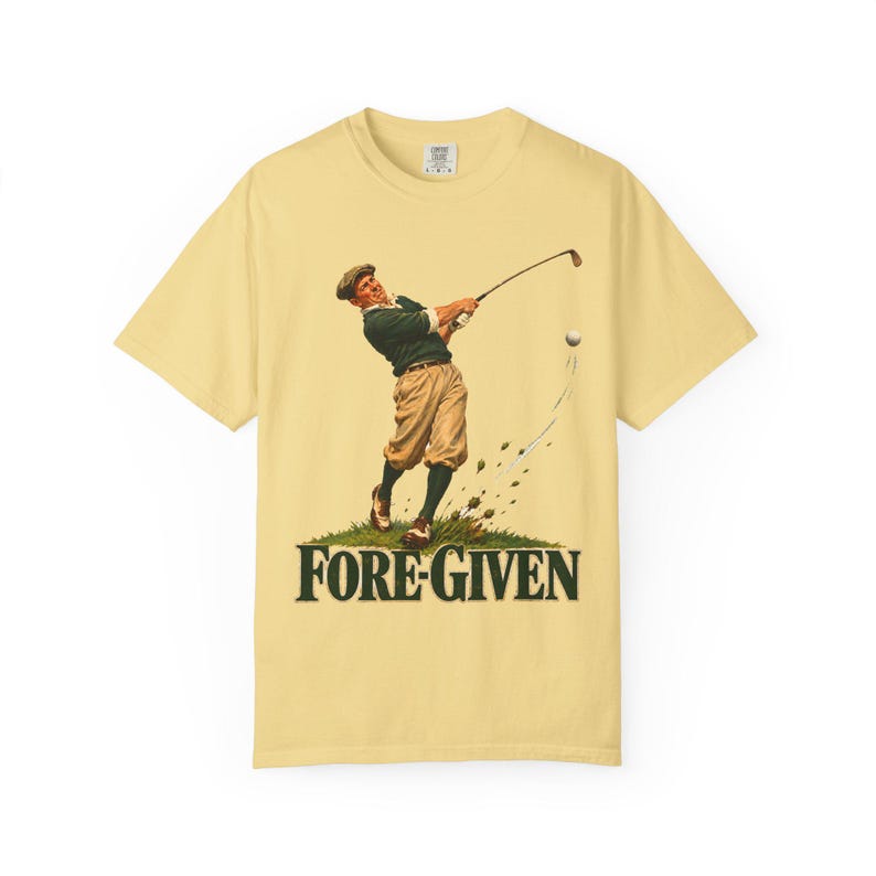 Fore-Given Golfer Comfort Colors Shirt | Funny Christian Golf T-Shirt | Gift for Golfer Dad | Vintage Golfer Mid-Swing image 5