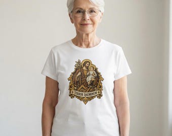 St Joseph Shirt | Catholic T-Shirt | Gift for Dad or Godfather | Terror of Demons with Child Jesus and Lily