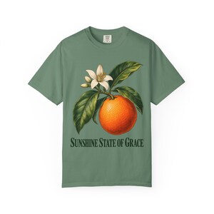 Sunshine State of Grace Comfort Colors Shirt | Catholic Florida T-Shirt | Florida Gift | Vintage Orange and Blossom image 5