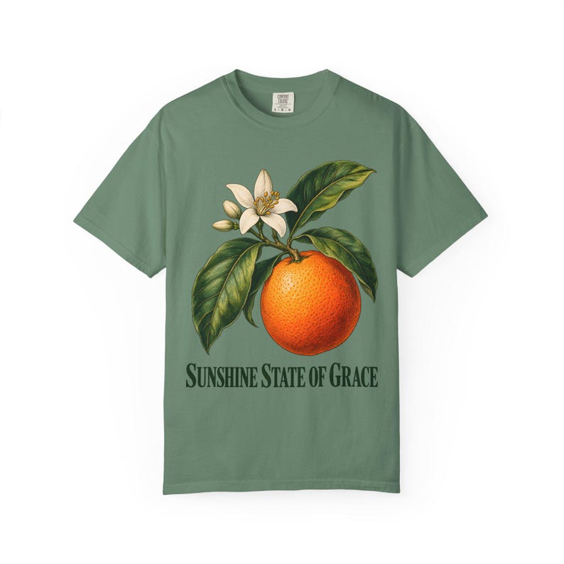 Sunshine State of Grace Comfort Colors Shirt | Catholic Florida T-Shirt | Florida Gift | Vintage Orange and Blossom image 5