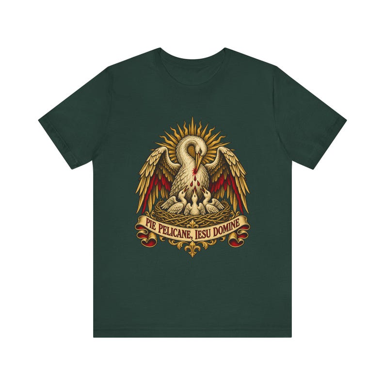 Eucharist Shirt | Catholic T-Shirt | First Communion Gift for Dad | Pie Pelicane, Pelican in Her Piety image 3
