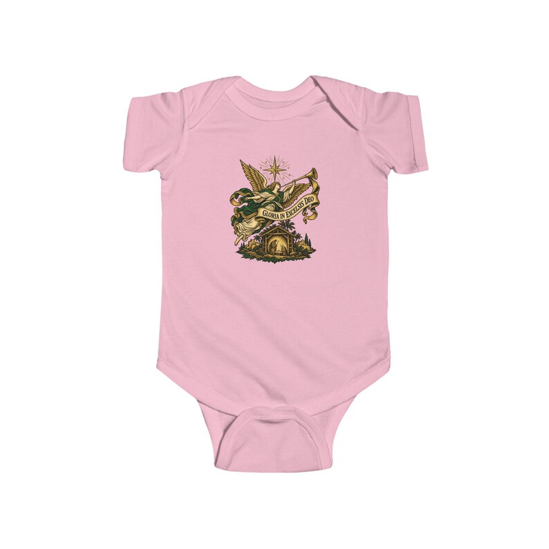 Baby Nativity Angel Bodysuit, Gloria in Excelsis Deo Infant One Piece, Catholic First Christmas Gift, Star of Bethlehem Baby image 5