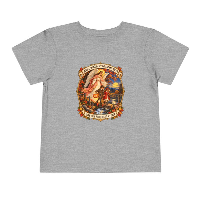 Kleinkind-T-Shirt mit Engel-Gottes-Gebet, Schutzengel-Shirt, Mein lieber Schutzengel, katholisches Geschenk für Kleinkinder, Vintage-Herbstkunst Bild 10