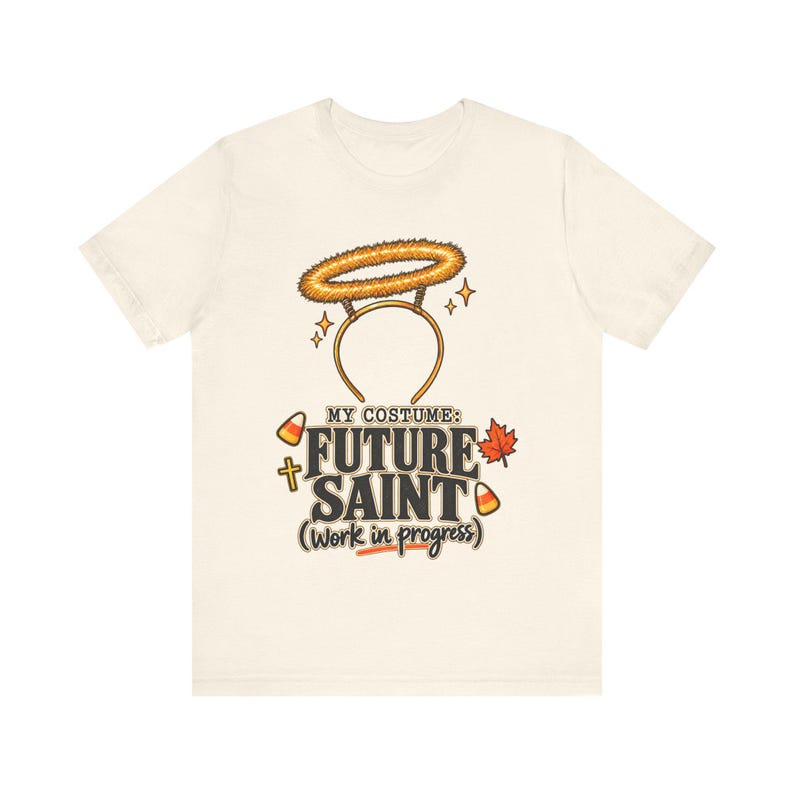 Maglietta da futuro santo, fascia per capelli con aureola dorata, costume cattolico di Halloween (in fase di realizzazione) immagine 3