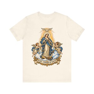 結び目を解く聖母マリアTシャツ、リボンを解く聖母マリアTシャツ、女性へのカトリックのノベナギフト、マリア祈祷アパレル 画像 2