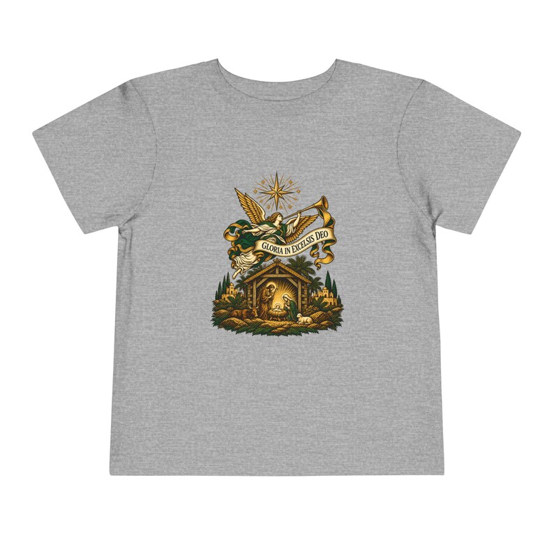 Camiseta infantil con trompeta de ángel heraldo, Gloria a Dios en las alturas, Camiseta navideña, Regalo cristiano de Navidad para niños pequeños, Natividad imagen 7