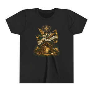 Kids Herald Angel Trumpet Shirt, Youth Glory to God in the Highest Tee, Christian Christmas Gift for Kids, Vintage Nativity image 7