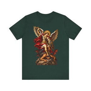 聖ミカエルTシャツ｜カトリックTシャツ｜男性向け霊的戦いギフト｜勝利の剣 画像 3