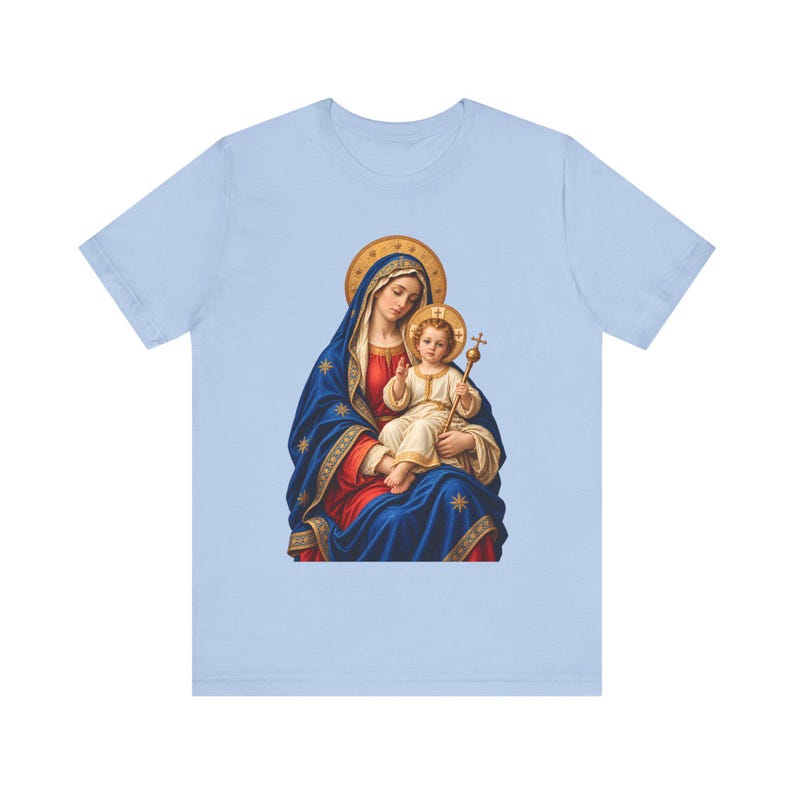 Madonna and Child Tee, Catholic Mother Mary Gift, Golden Halo Art (Unisex) image 8