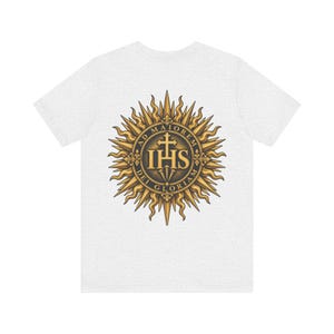 AMDG Back Print Shirt, IHS Sunburst Christogram, Ad Maiorem Dei Gloriam Latin Motto, Jesuit School Gift for Graduation or Confirmation image 6