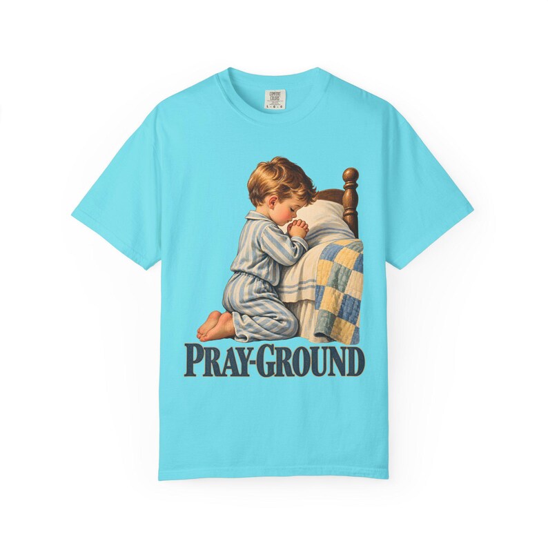 Pray-Ground Comfort Colors Shirt | Catholic Prayer T-Shirt | Gift for Catholic Family | Child Kneeling in Prayer image 4