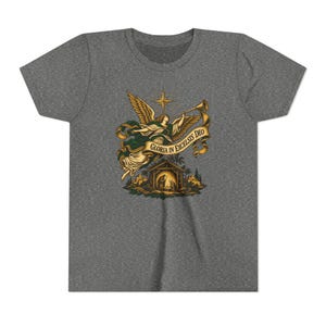 Camiseta infantil del Ángel de la Natividad, Camiseta juvenil Gloria in Excelsis Deo, Regalo católico de Navidad para niños, Representación navideña de la Estrella de Belén imagen 4