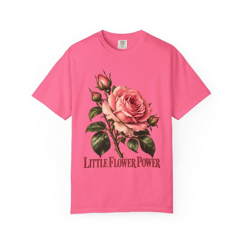 Little Flower Power Comfort Colors Shirt | St Therese Catholic T-Shirt | Gift for Catholic Women | Vintage Pink Roses image 13