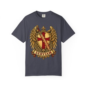 Archangel Michael Emblem Tee, Bold Sticker Style Shield and Wings, I Will Serve Catholic Gift for Veteran or Police Officer, Comfort Colors image 6