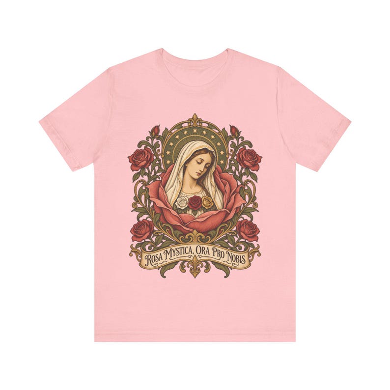 Rosa Mystica Shirt, Mystical Rose Virgin Mary Tee, Ora Pro Nobis Art Nouveau, Litany of Loreto Catholic Gift for Women, Marian Apparel image 6