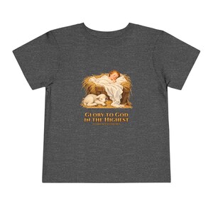 Toddler Glory to God in the Highest Tee, Nativity Christmas Shirt, Catholic Christmas Gift for Toddlers, Baby Jesus and Lamb image 13
