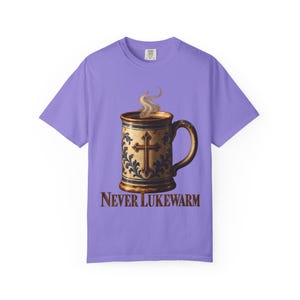 Never Lukewarm Comfort Colors Shirt | Christian Coffee T-Shirt | Gift for Coffee Lover | Stoneware Mug with Cross image 7