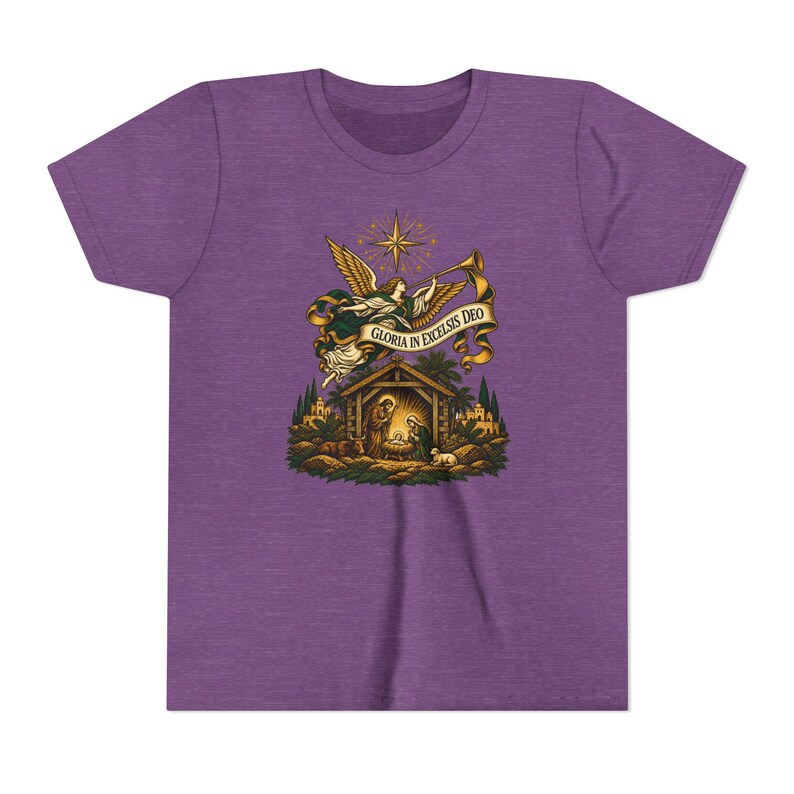 Kids Herald Angel Trumpet Shirt, Youth Glory to God in the Highest Tee, Christian Christmas Gift for Kids, Vintage Nativity image 16