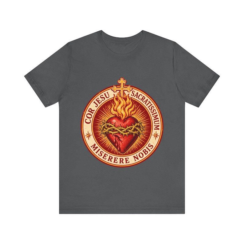 Jesu heliga hjärtas skjorta, Cor Jesu Sacratissimum-märke, Miserere Nobis runt emblem, katolsk gåva för män och kvinnor, törnekrona bild 6