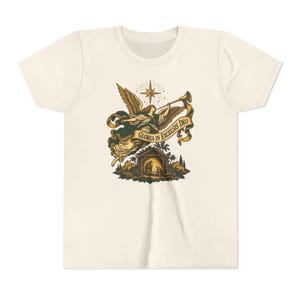 Camiseta infantil del Ángel de la Natividad, Camiseta juvenil Gloria in Excelsis Deo, Regalo católico de Navidad para niños, Representación navideña de la Estrella de Belén imagen 6