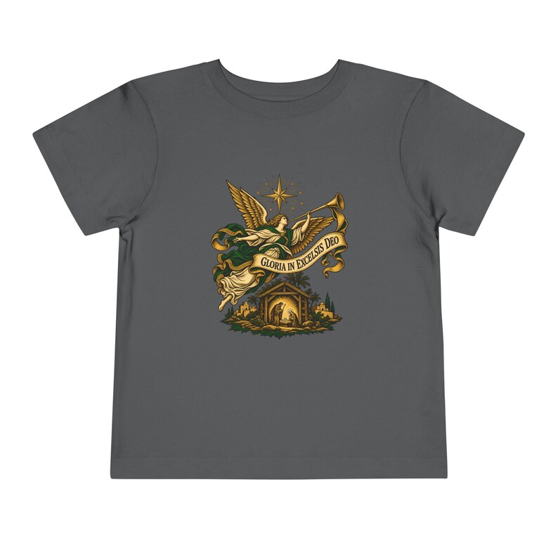 Toddler Nativity Angel Tee, Gloria in Excelsis Deo Christmas Shirt, Catholic Christmas Gift for Toddlers, Star of Bethlehem Art image 11