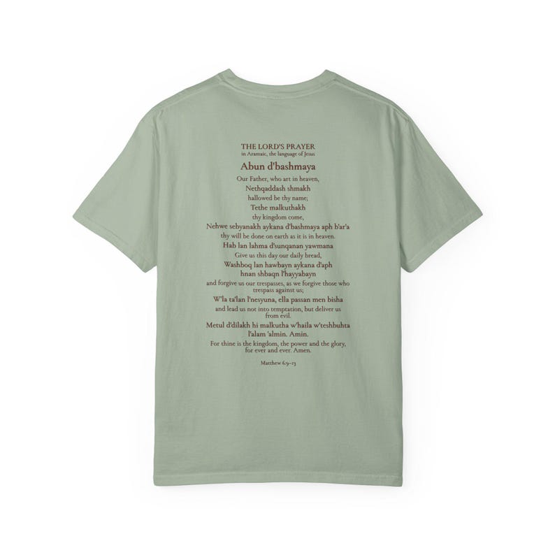 Arameisk Herrens bön komfortfärger T-shirt | Vår Fader arameisk T-shirt | Bergspredikan katolsk kristen T-shirt bild 2