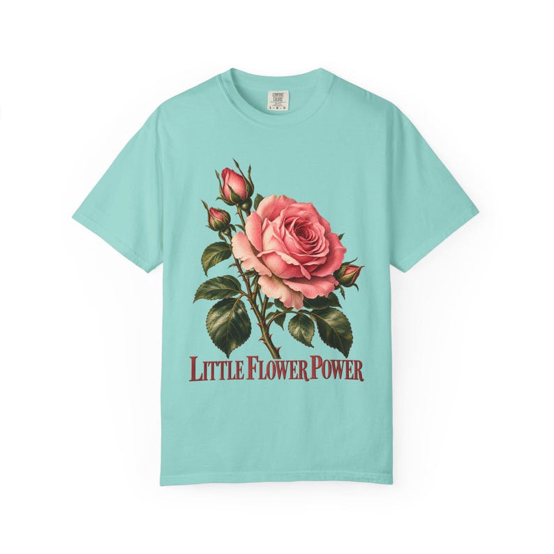 Little Flower Power Comfort Colors Shirt | St Therese Catholic T-Shirt | Gift for Catholic Women | Vintage Pink Roses image 6