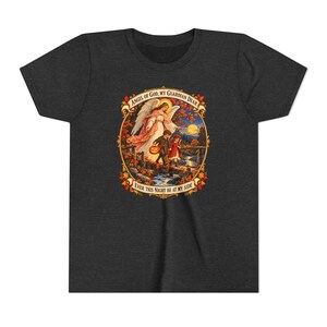 Camiseta infantil con la oración del Ángel de Dios, camiseta juvenil del Ángel Guardián, regalo católico para niños "Mi querido Guardián", arte vintage de puente otoñal. imagen 16