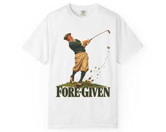 Fore-Given Golfer Comfort Colors Shirt | Grappig christelijk golfshirt | Cadeau voor golfende vader | Vintage golfer midden in de swing