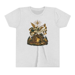 Kids Herald Angel Trumpet Shirt, Youth Glory to God in the Highest Tee, Christian Christmas Gift for Kids, Vintage Nativity image 2