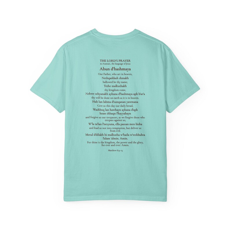 Arameisk Herrens bön komfortfärger T-shirt | Vår Fader arameisk T-shirt | Bergspredikan katolsk kristen T-shirt bild 16