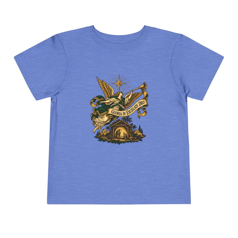 Toddler Nativity Angel Tee, Gloria in Excelsis Deo Christmas Shirt, Catholic Christmas Gift for Toddlers, Star of Bethlehem Art image 9