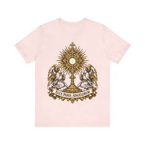 Ecce Panis Angelorum Shirt, Eucharistic Adoration Monstrance Tee, First Communion Gift, Holy Hour Bread of Angels, Catholic Revival Apparel image 4
