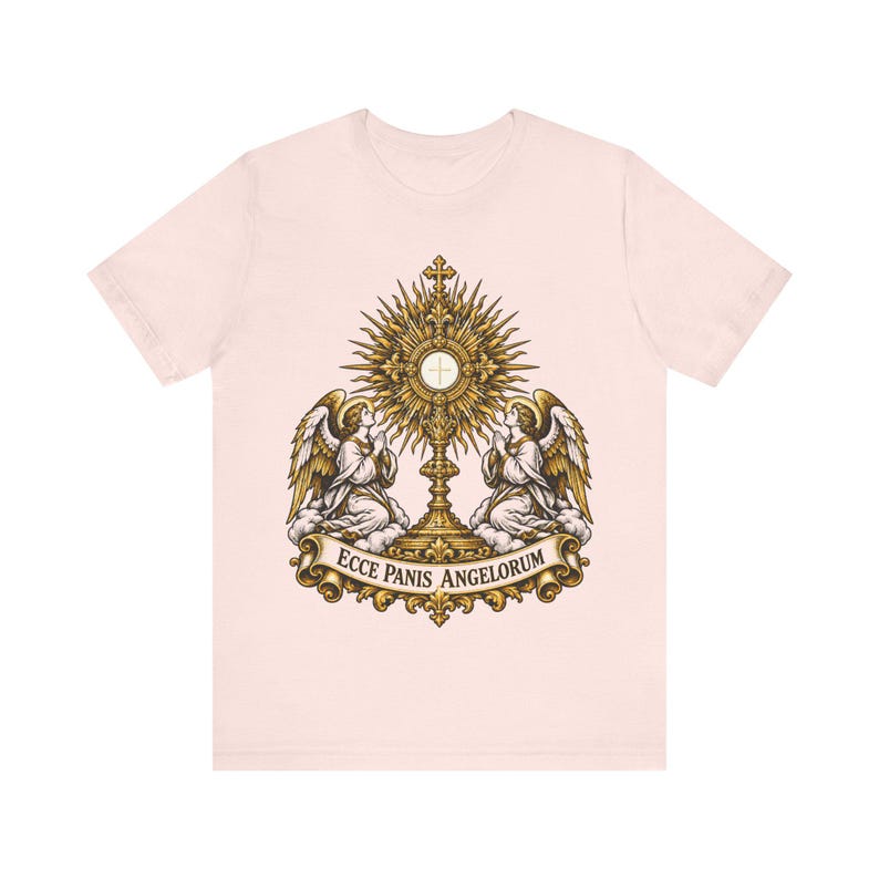 Ecce Panis Angelorum Shirt, Eucharistic Adoration Monstrance Tee, First Communion Gift, Holy Hour Bread of Angels, Catholic Revival Apparel image 4