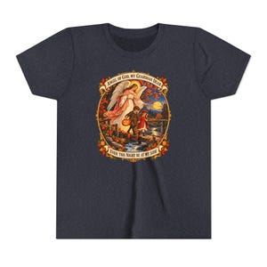Camiseta infantil con la oración del Ángel de Dios, camiseta juvenil del Ángel Guardián, regalo católico para niños "Mi querido Guardián", arte vintage de puente otoñal. imagen 17