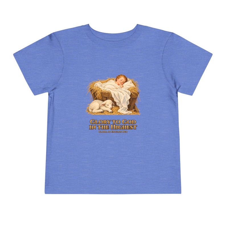 Toddler Glory to God in the Highest Tee, Nativity Christmas Shirt, Catholic Christmas Gift for Toddlers, Baby Jesus and Lamb image 9