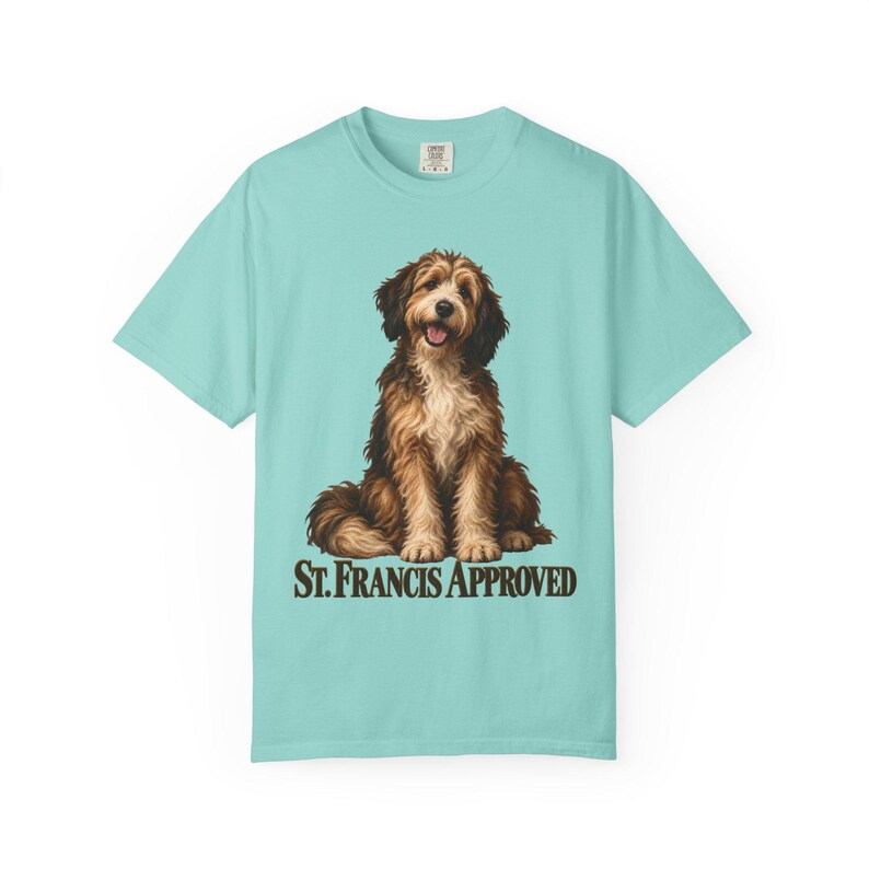 St Francis Approved Comfort Colors Shirt | Catholic Dog Lover T-Shirt | Gift for Dog Mom | Shaggy Dog Painting image 5