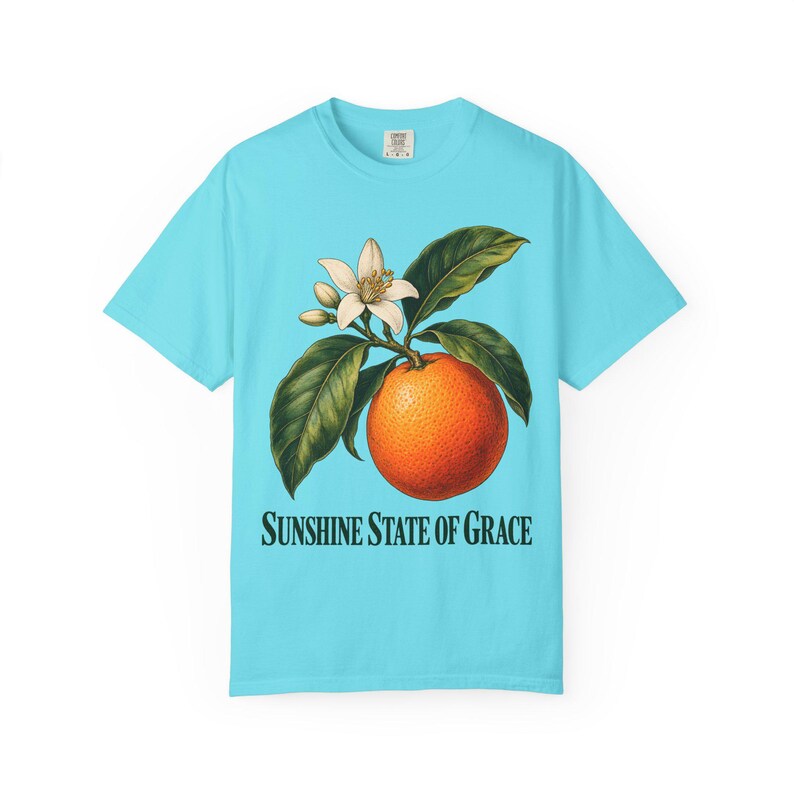 Sunshine State of Grace Comfort Colors Shirt | Catholic Florida T-Shirt | Florida Gift | Vintage Orange and Blossom image 6