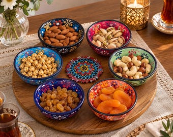 Decorazioni da cucina in ceramica turca fatte a mano, ciotole decorative vintage blu e arancioni, confezione regalo natalizia personalizzata