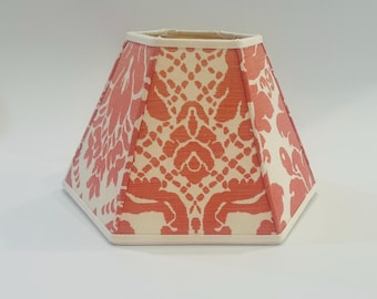 Coral Ikat Lampshade, Handmade Geometric Fabric Lamp Shade, Boho Lighting