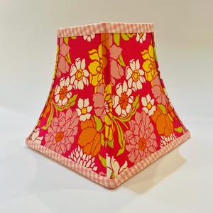 hot pink floral lamp shade, square lamp shade, pink lamp shade, retro pink lamp shade