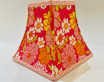 Retro Floral Square Lampshade – Pink Orange 70s Style Lamp Shade – Bold Vintage Lighting