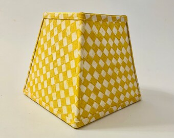 yellow and white checked lamp shade, square lamp shade, checked lamp shade