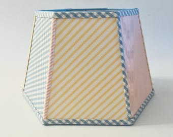 Pastel Patchwork Lampshade – Blue Yellow Pink Stripe Square Empire Lamp Shade Cottage Table Lighting