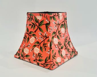 Handmade Coral Floral Lampshade – Cottagecore Square Bell Shade
