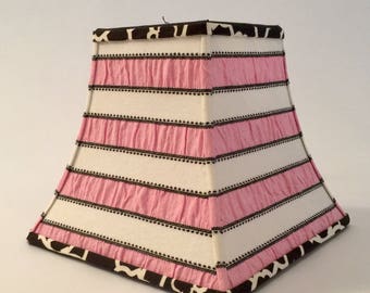 Pink white striped lampshade, square lampshade, striped lampshade, feminine lampshade, designer lampshade