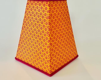 Floral Paper Lamp Shade, Light Orange & Magenta, Square Lampshade
