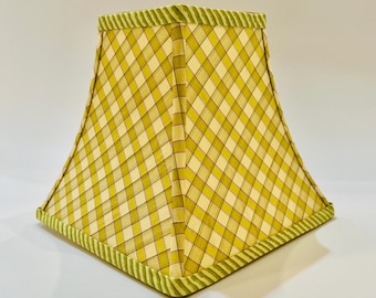 Yellow and Olive Green Checkered Square Lampshade – Modern Geometric Lamp Shade – Retro Home Decor