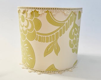 green and white floral drum shade, floral drum shade, wallpaper drum shade